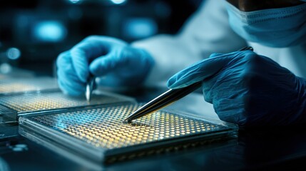 Closeup on hands handling delicate processor components with precision
