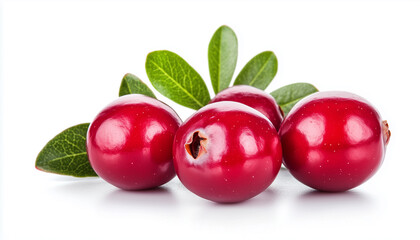 Cranberry with leaves isolated on white background