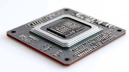 Cpu macro view presenting advanced computer hardware, illustrating electronic components and integrated circuits, representing modern computing and future technological innovation