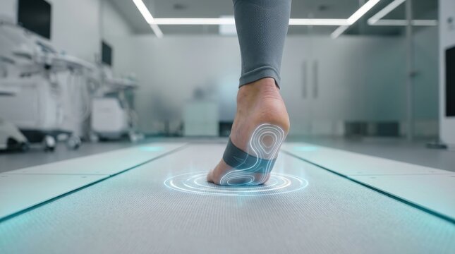 Foot analysis in a modern podiatry clinic with advanced diagnostic technology