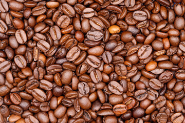 Roasted coffee beans creating aromatic textured background