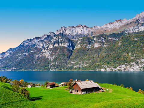 Rural Swiss Farm in Quarten Overlooking Lake Walen