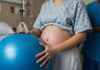 Pregnant woman exercise ball hospital