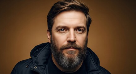 a man with a beard and a black jacket