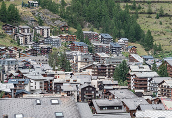 View of the alpine town of Zermatt in Swiss