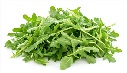 Heap of green fresh rucola or arugula leaf isolated on white background