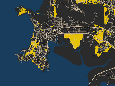 Graphic city map artwork of Darwin center, Australia