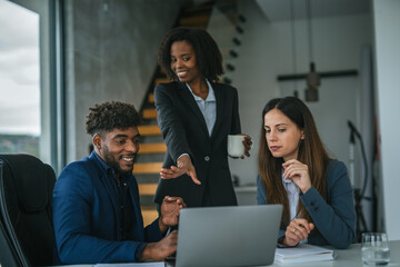Diverse business team collaborating during an office meeting