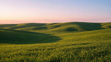 Shadowed Green Hills at Sunset