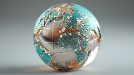 Holographic digital globe with grid and data connections