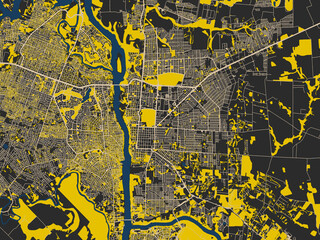 Flat city map of Foz do Iguacu, Brazil in charcoal, ivory and ink-blue tones