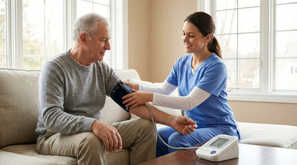 nurse checking old man