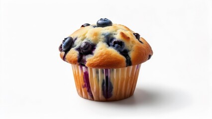 A delicious freshly baked blueberry muffin isolated on a clean white background.