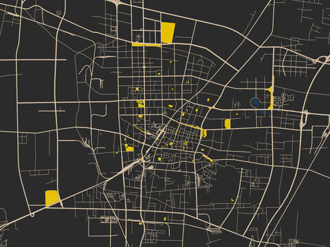 Abstract city map of CHI, Baoding with noir yellow color palette