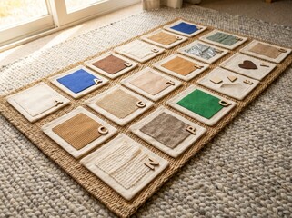 Advent calendar with numbered fabric squares on a woven mat
