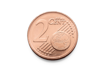 2 Euro Cent Coin, macro isolated on transparent background