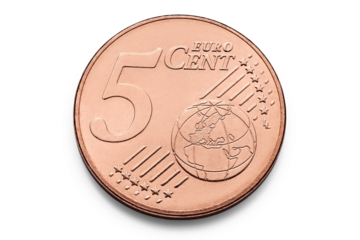 5 Euro Cent Coin, macro isolated on transparent background