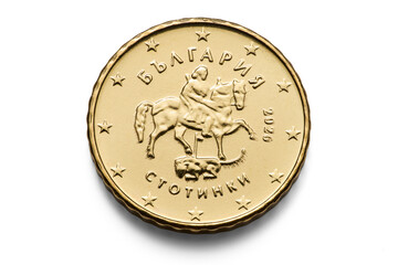 10 Euro Cent Coin Bulgarian stotinki, Bulgaria 2026 macro isolated on transparent background