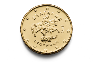10 Euro Cent Coin Bulgarian stotinki, Bulgaria 2026 macro isolated on transparent background
