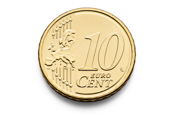 10 Euro Cent Coin, macro isolated on transparent background