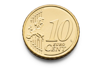 10 Euro Cent Coin, macro isolated on transparent background