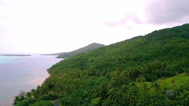 Aerial View of the Tefarerii Coastline on Huahine Iti Island