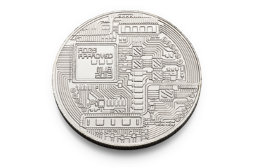 Bitcoin silver Coin: Digital Currency Symbol, Blockchain Technology, and Crypto Finance Icon Money isolated on transparent background
