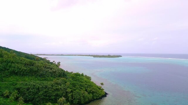 Aerial View of the Tefarerii Coastline on Huahine Iti Island