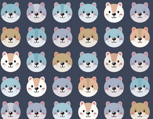 Cute Minimal Animal Noses Pattern in Tiny Icons, Seamless Decorative Design