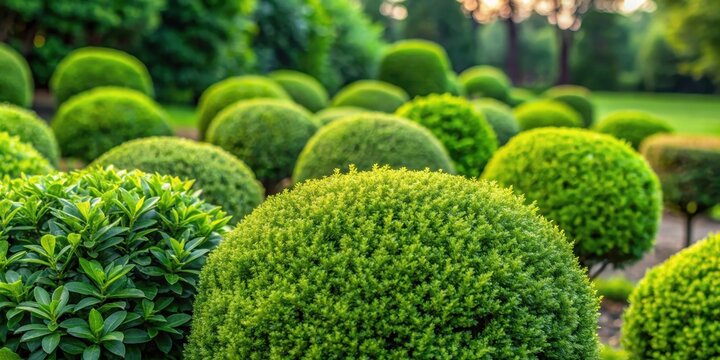 Dense cluster of euonymus bushes with bright green leaves in a serene garden setting, botanical