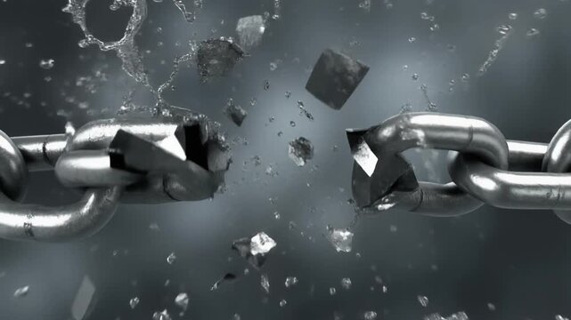 breaking chain motion snder Pressure with Splash effect as a symbol fo freedom against pressure, failure, weakness, breakthrough, risk, security issues, and liberation concepts. 