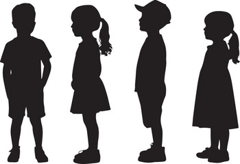 Silhouettes of four children standing in profile
