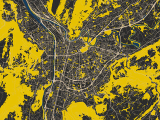Poster-style map of Grenoble, France using charcoal and cream map