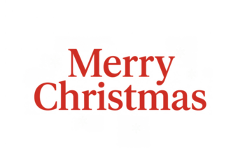 Merry christmas text with red typography and falling white snowflakes on a transparent background, winter holiday greeting