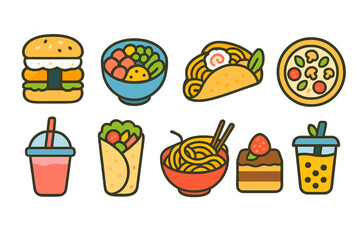 Food and drink icon set. Vector, flat style restaurant and beverage icons collection