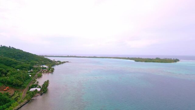 Aerial View of the Tefarerii Coastline on Huahine Iti Island