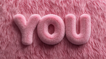Soft, fluffy pink letters spelling YOU stand out against a textured, matching pink background, creating a vibrant and playful visual.