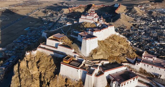 Ancient temple on a hill top in Tibet, China 