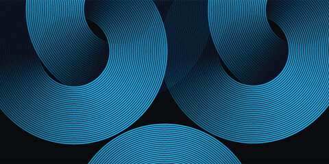 Blue abstract background with glowing circles. Swirl circular lines pattern. Geometric spiral. Twirl element. Modern graphic design.