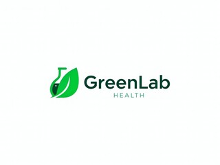 Greenlab health logo, combining a vibrant green leaf with a laboratory flask symbol, perfect for natural science research.