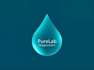 Purelab diagnostics logo, white text in shiny turquoise water drop, clean blue-green background, medical health.