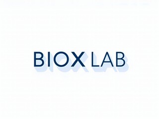 Biox lab text logo in dark blue with a subtle shadow effect, isolated on a clean white background, representing science and innovation.