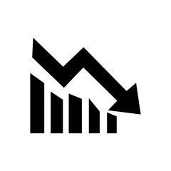 Black bar graph showing downward trend and arrow