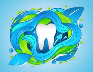 Obraz premium Fluoride Dental Care Template with Liquid Swirl Shapes and Modern Clean Design for Health Branding