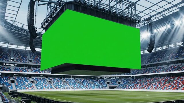 Huge green screen scoreboard in modern football stadium