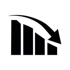 A stylized black icon representing a declining bar graph with a downward pointing arrow.