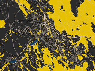 Poster-style map of Tatabanya, Hungary using dark map with yellow accents