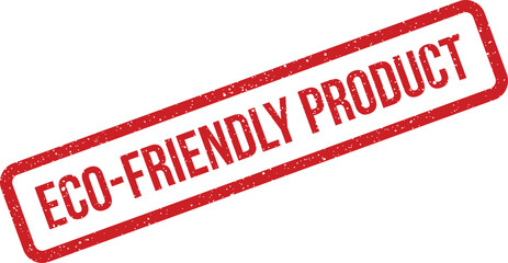Textured red rubber stamp displaying ECO FRIENDLY PRODUCT, crafted with a rustic and authentic grunge appearance