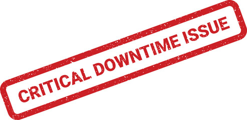 Vector graphic featuring a grunge red stamp highlighting a crucial system downtime issue demanding prompt resolution
