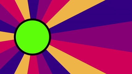 Retro radial colorful sunburst background animation with green screen circle placeholder
